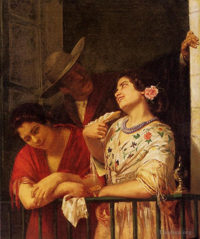 玛丽·史帝文森·卡萨特 的油画作品 -  《塞维利亚的阳台调情酒店》