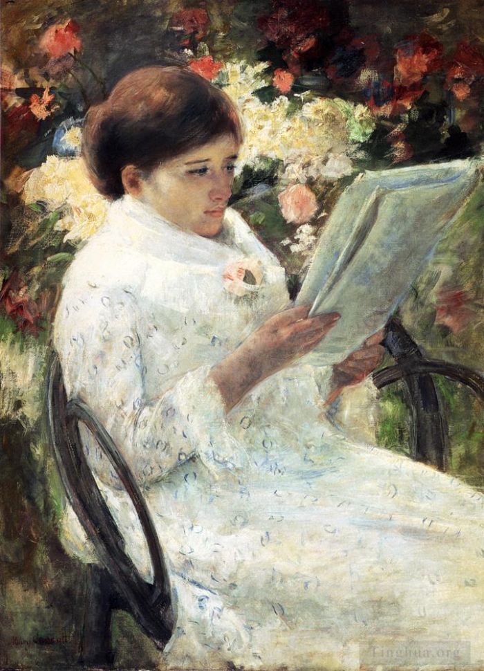 玛丽·史帝文森·卡萨特 的油画作品 -  《在花园里读书的女人》