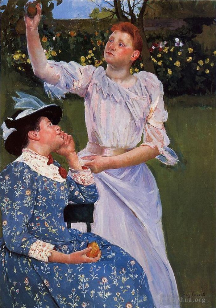 玛丽·史帝文森·卡萨特 的油画作品 -  《年轻女子采摘水果》
