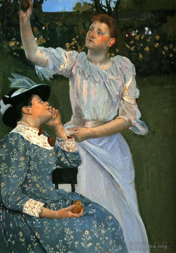 玛丽·史帝文森·卡萨特 的油画作品 -  《采摘水果的年轻妇女》