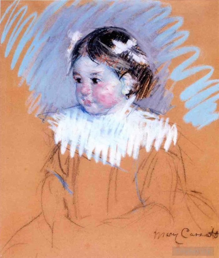 玛丽·史帝文森·卡萨特 的各类绘画作品 -  《头发上有蝴蝶结的艾伦半身像》