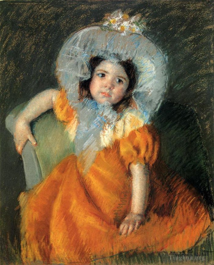 玛丽·史帝文森·卡萨特 的各类绘画作品 -  《橙色礼服的孩子》