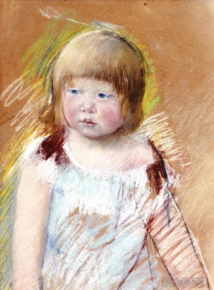 玛丽·史帝文森·卡萨特 的各类绘画作品 -  《穿蓝色连衣裙的刘海儿童》