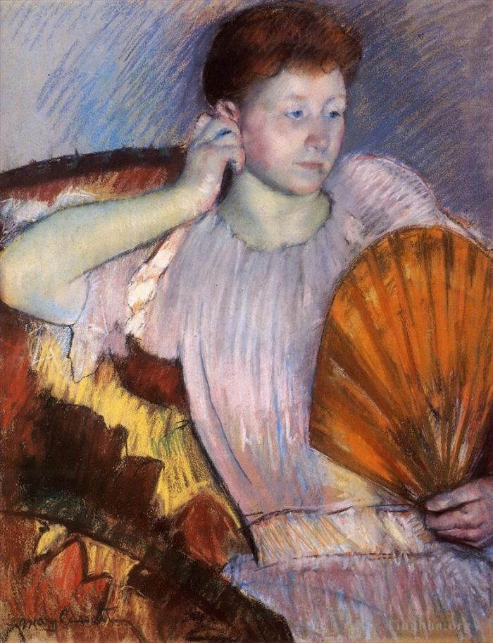 玛丽·史帝文森·卡萨特 的各类绘画作品 -  《沉思又名克拉丽莎向右转，手放在耳边》