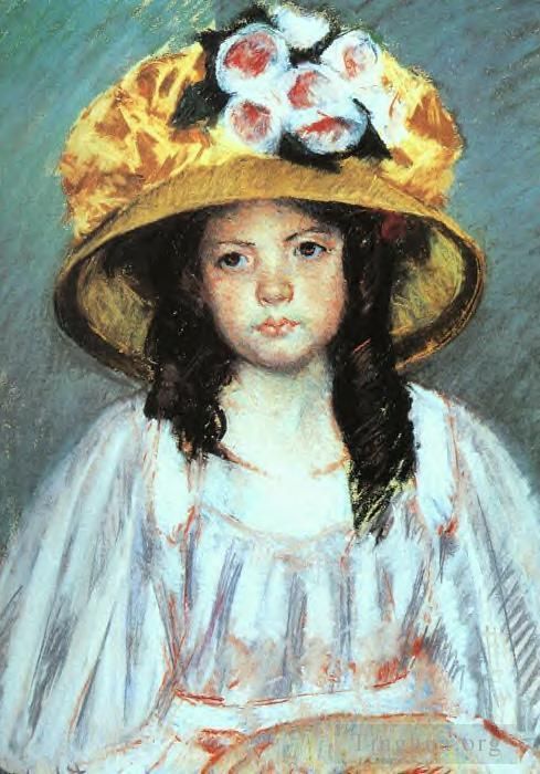 玛丽·史帝文森·卡萨特 的各类绘画作品 -  《戴着大帽子的女孩》