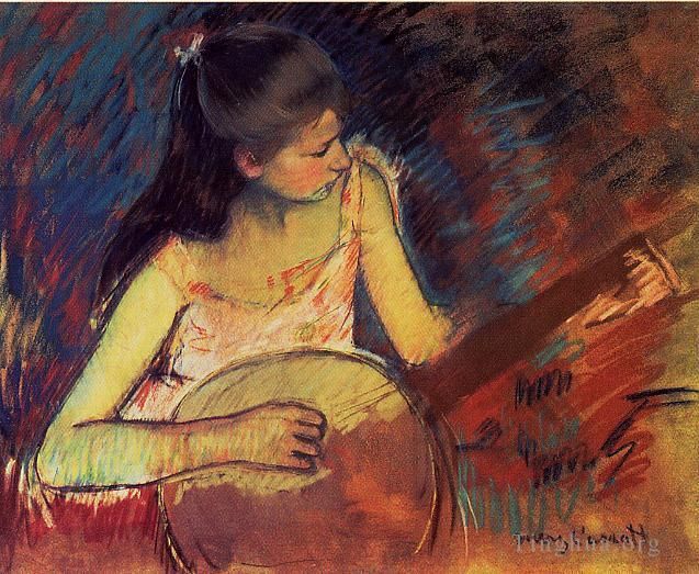 玛丽·史帝文森·卡萨特 的各类绘画作品 -  《有班卓琴的女孩》
