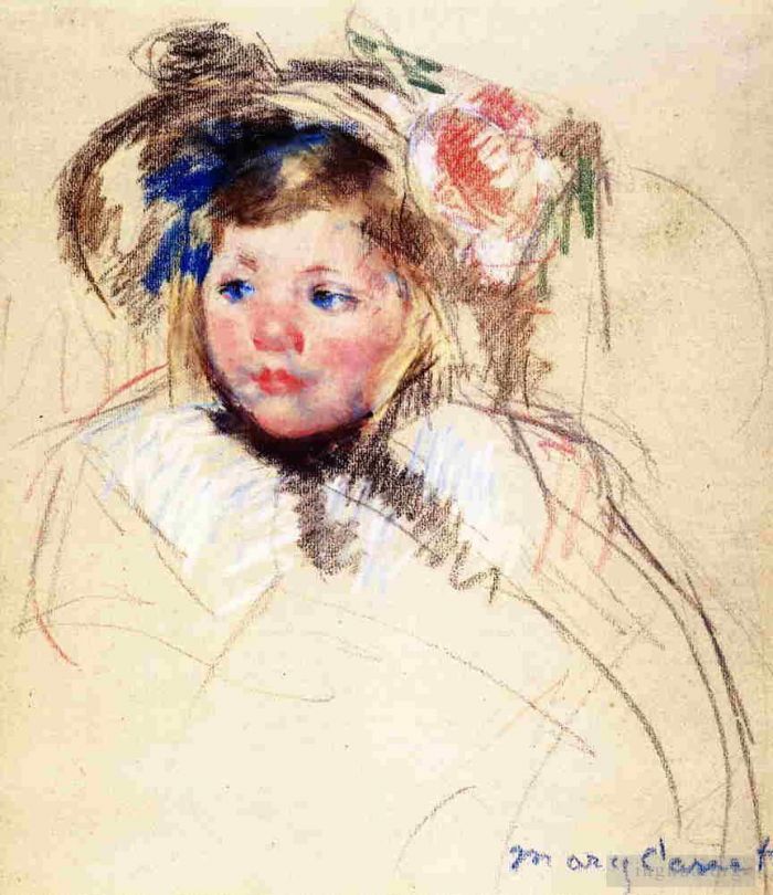 玛丽·史帝文森·卡萨特 的各类绘画作品 -  《戴帽子的萨拉的头向左看》