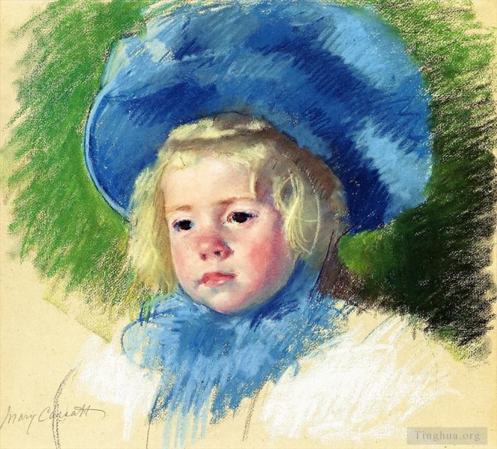 玛丽·史帝文森·卡萨特 的各类绘画作品 -  《戴着大羽毛帽的西蒙娜的头向左看》