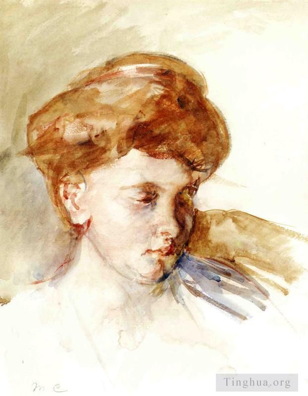 玛丽·史帝文森·卡萨特 的各类绘画作品 -  《一个年轻女子的头》