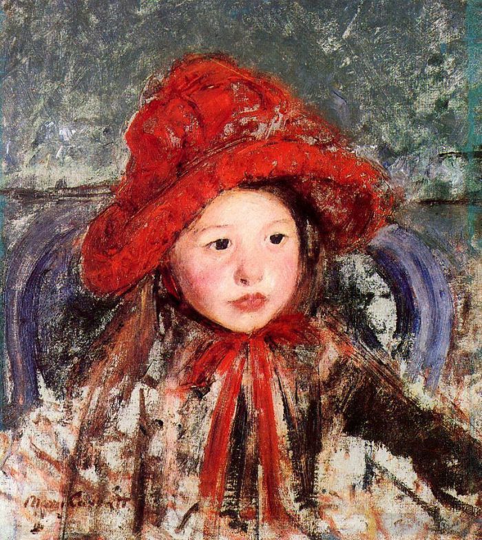 玛丽·史帝文森·卡萨特 的各类绘画作品 -  《戴着大红帽子的小女孩》