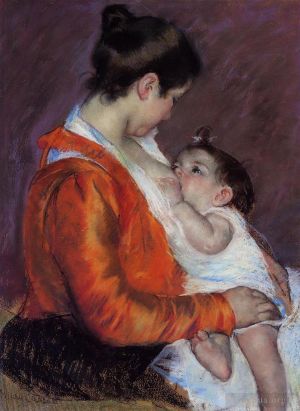艺术家玛丽·史帝文森·卡萨特作品《路易丝护理她的孩子》