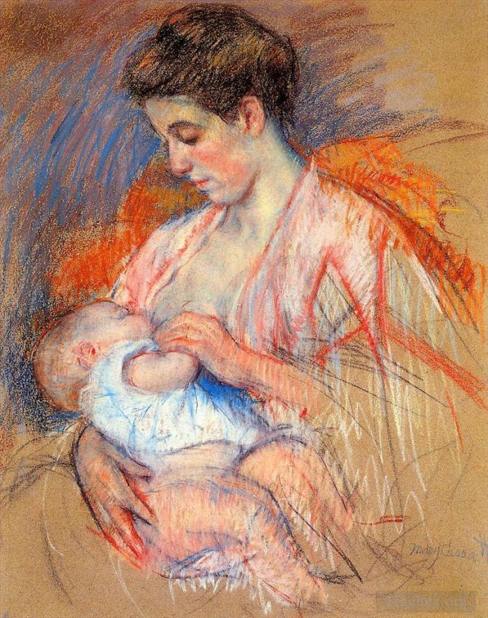 玛丽·史帝文森·卡萨特 的各类绘画作品 -  《母亲珍妮护理她的孩子》