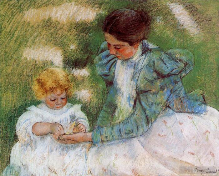 玛丽·史帝文森·卡萨特 的各类绘画作品 -  《母亲和她的孩子玩耍》