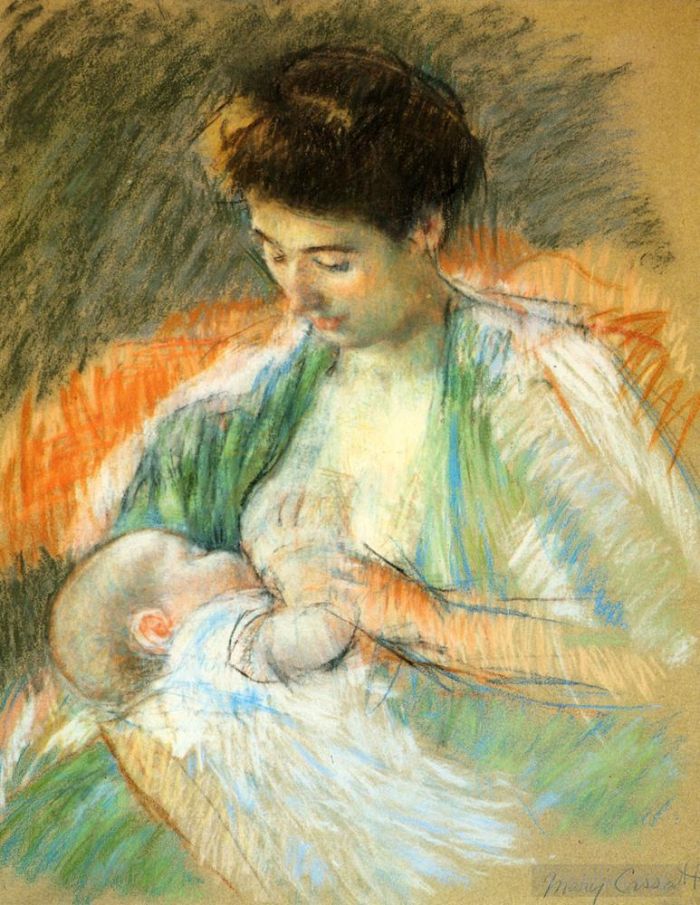 玛丽·史帝文森·卡萨特 的各类绘画作品 -  《玫瑰妈妈护理她的孩子》