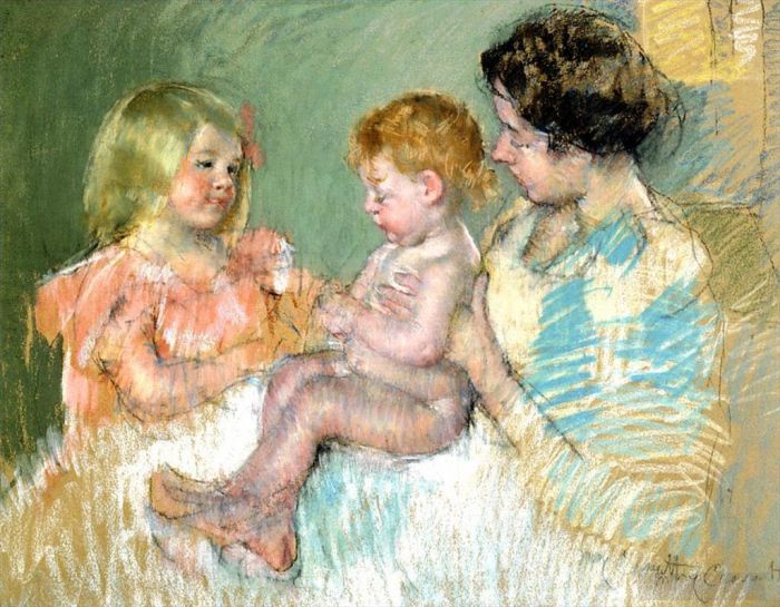 玛丽·史帝文森·卡萨特 的各类绘画作品 -  《萨拉和她的母亲带着婴儿》