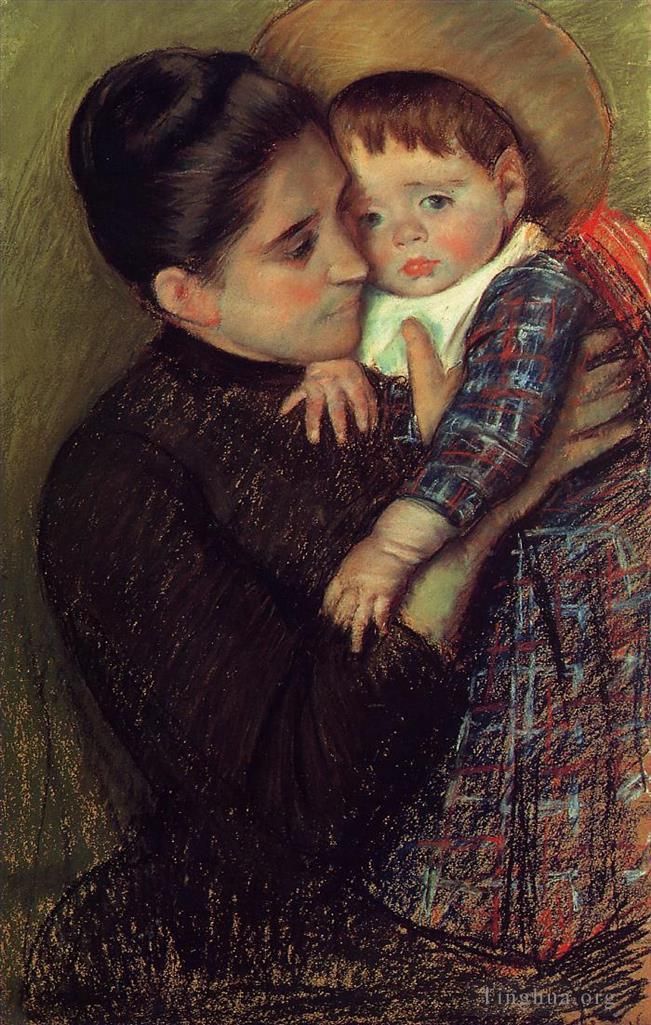 玛丽·史帝文森·卡萨特 的各类绘画作品 -  《女人和她的孩子又名,Helene,de,Septeuil》
