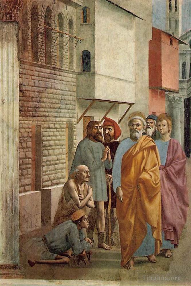 马萨乔 的各类绘画作品 -  《圣彼得用他的影子治愈病人》