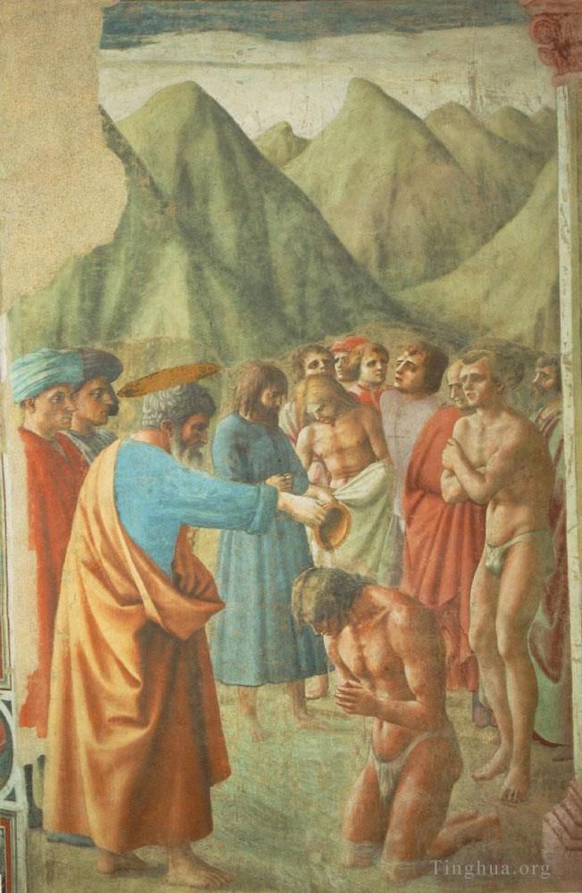 马萨乔 的各类绘画作品 -  《新手的洗礼》