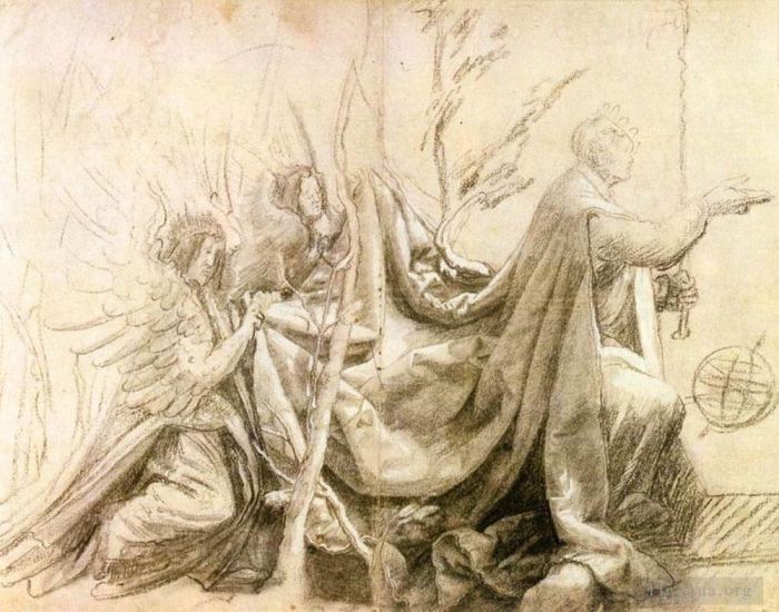 马蒂亚斯·格吕内瓦尔德 的各类绘画作品 -  《跪着的国王和两个天使》
