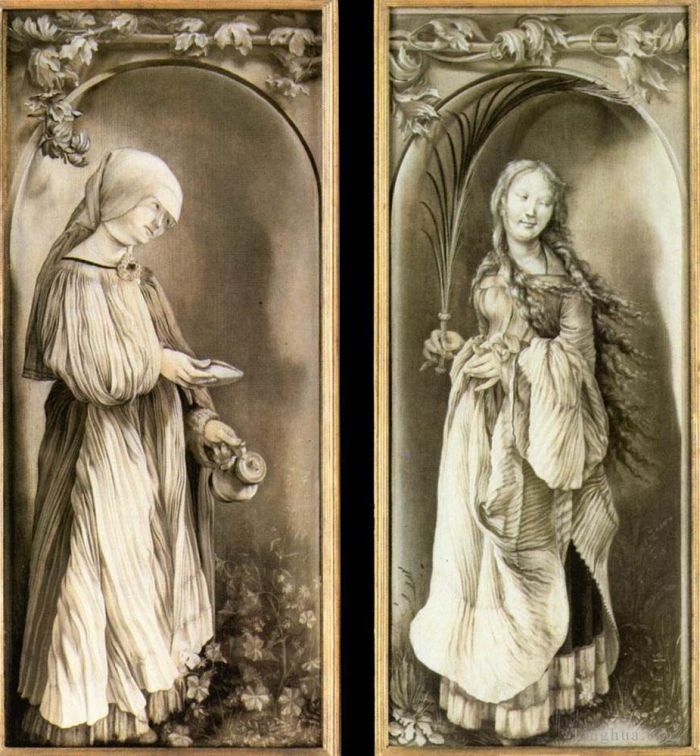 马蒂亚斯·格吕内瓦尔德 的各类绘画作品 -  《圣伊丽莎白和有棕榈的圣女》
