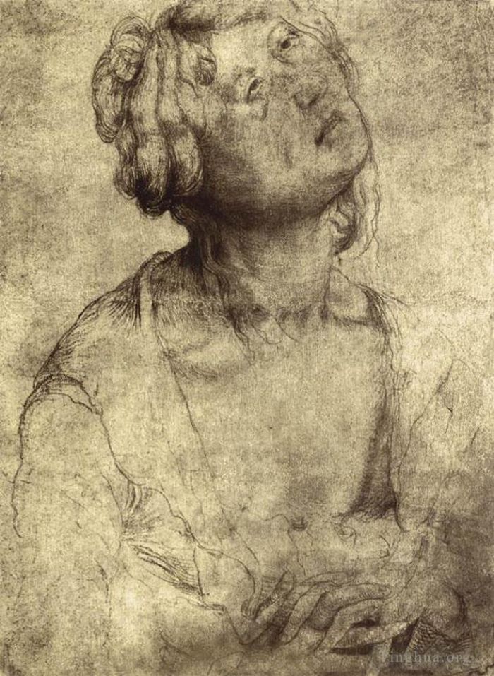 马蒂亚斯·格吕内瓦尔德 的各类绘画作品 -  《开放长袍的女人》