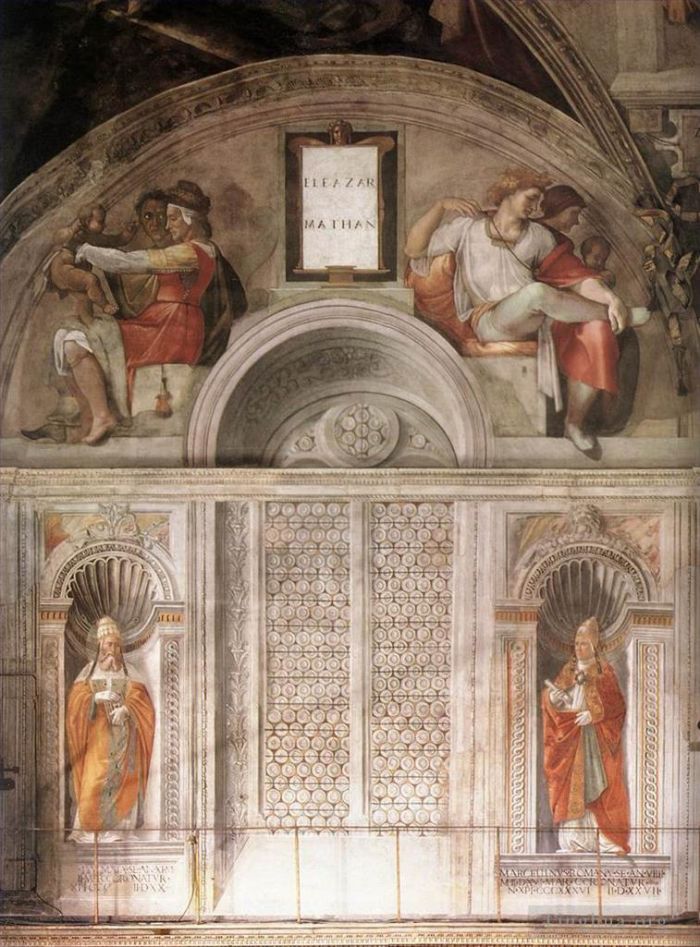 米开朗琪罗 的各类绘画作品 -  《西斯廷教堂半月形和教皇》