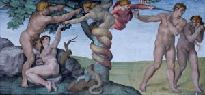 艺术家米开朗琪罗作品《西斯廷教堂主题为亚当和夏娃》