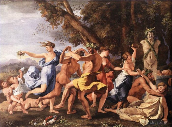 尼古拉斯·普桑 的油画作品 -  《雕像前的酒神狂欢》