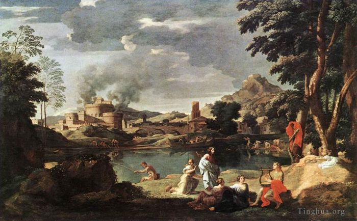 尼古拉斯·普桑 的油画作品 -  《俄耳甫斯和尤丽迪丝的风景》