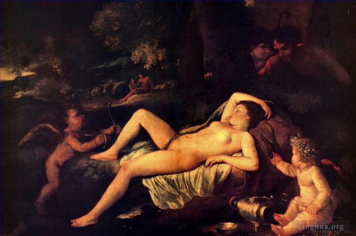 尼古拉斯·普桑 的油画作品 -  《尼古拉斯睡觉的维纳斯和丘比特》