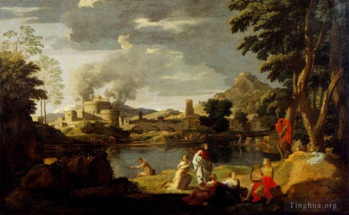 尼古拉斯·普桑 的油画作品 -  《尼古拉斯风景与俄耳甫斯和尤丽狄斯》