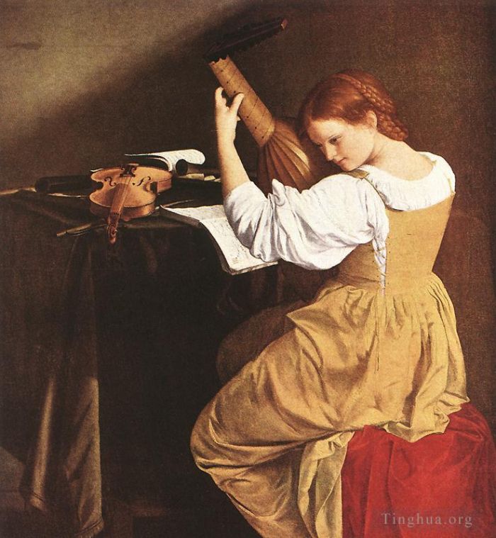 奥拉齐奥·洛米·真蒂莱斯基 的油画作品 -  《琵琶演奏家》