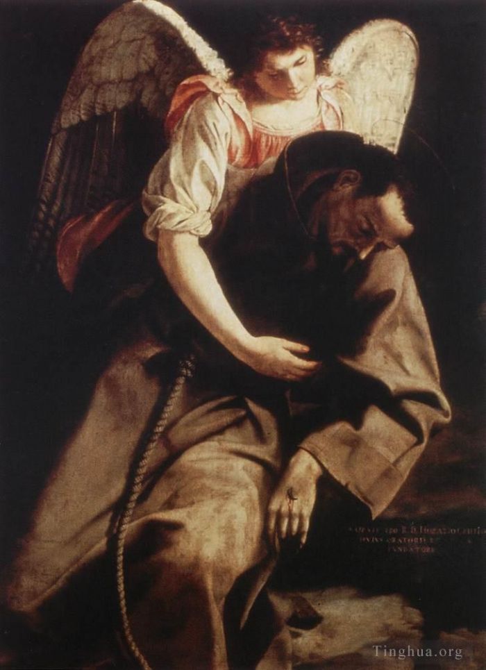 奥拉齐奥·洛米·真蒂莱斯基 的油画作品 -  《圣弗朗西斯与天使》