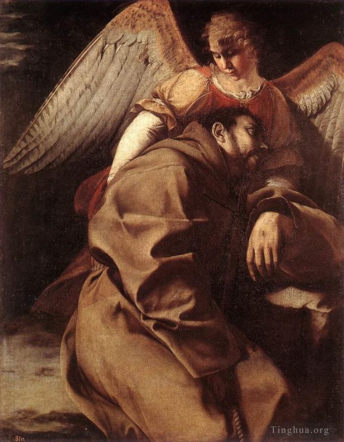 奥拉齐奥·洛米·真蒂莱斯基 的油画作品 -  《圣弗朗西斯得到天使的支持》
