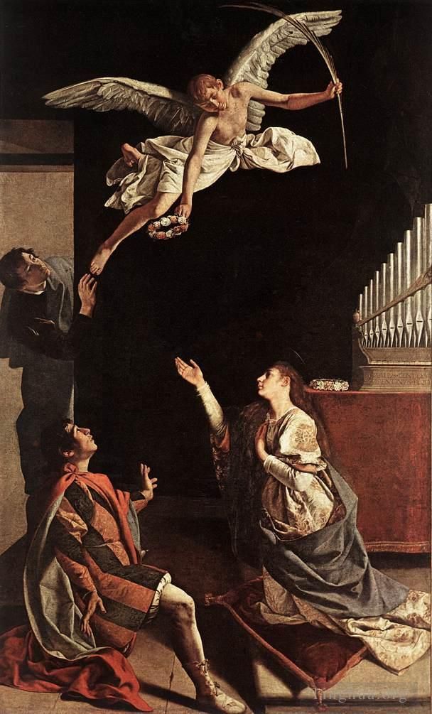 奥拉齐奥·洛米·真蒂莱斯基 的油画作品 -  《圣塞西莉亚·瓦莱里安努斯和蒂布尔提乌斯》