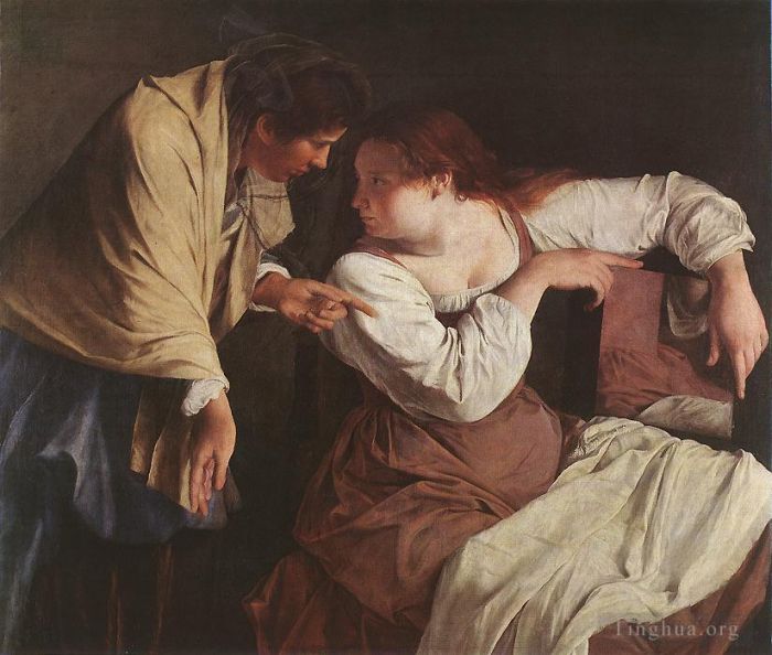 奥拉齐奥·洛米·真蒂莱斯基 的油画作品 -  《两个拿着镜子的女人》