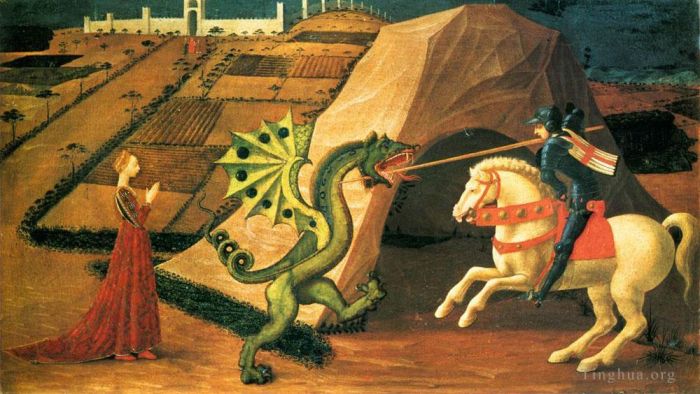 保罗·乌切洛 的各类绘画作品 -  《圣乔治与龙,1458》