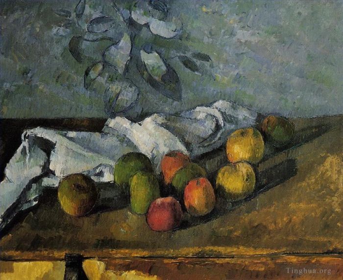 保罗·塞尚 的油画作品 -  《苹果和餐巾》