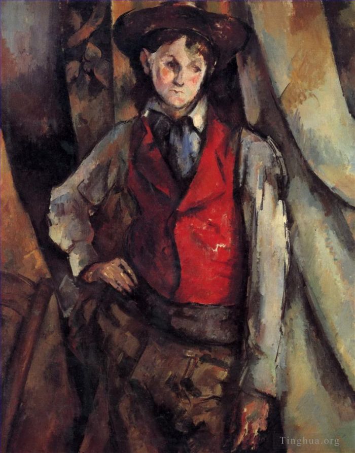 保罗·塞尚 的油画作品 -  《穿红背心的男孩》