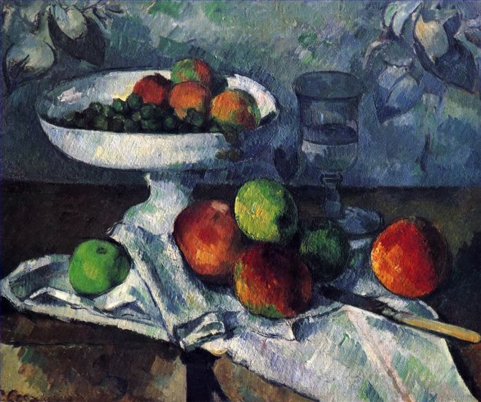 保罗·塞尚 的油画作品 -  《Compotier,玻璃和苹果》