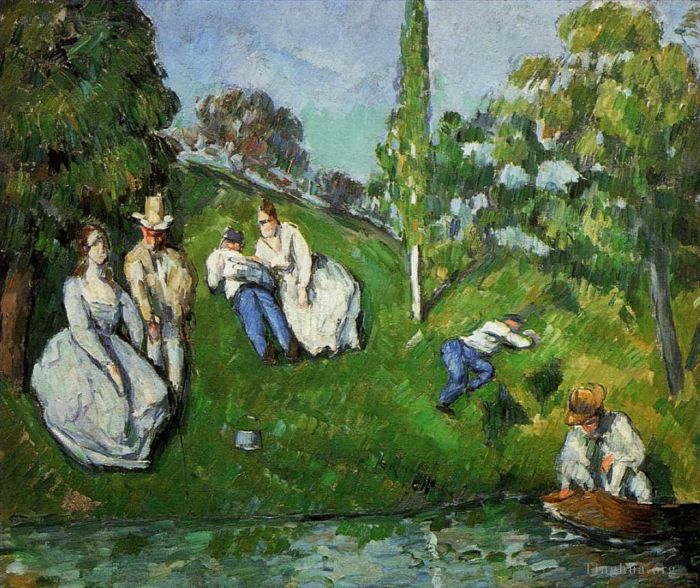 保罗·塞尚 的油画作品 -  《情侣在池塘边放松》
