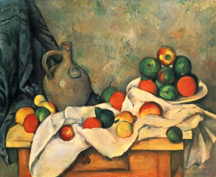 保罗·塞尚 的油画作品 -  《窗帘壶和水果》