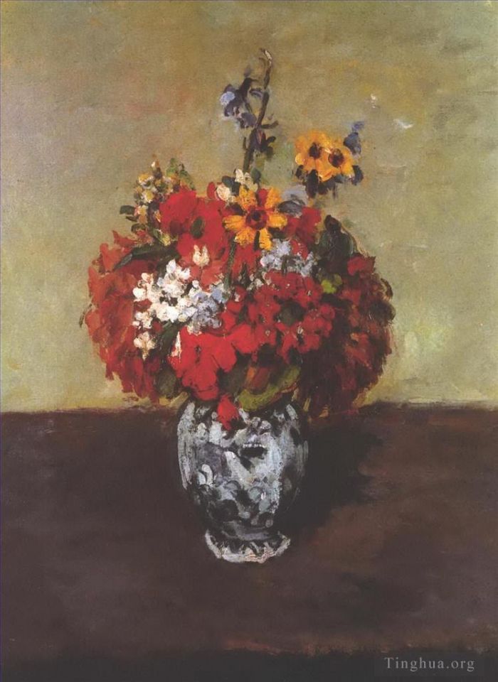保罗·塞尚 的油画作品 -  《代尔夫特花瓶里的大丽花》