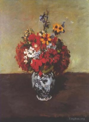 艺术家保罗·塞尚作品《代尔夫特花瓶里的大丽花》