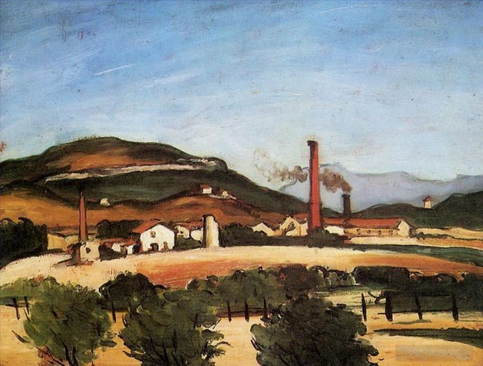 保罗·塞尚 的油画作品 -  《Mont,de,Cengle,附近的工厂》