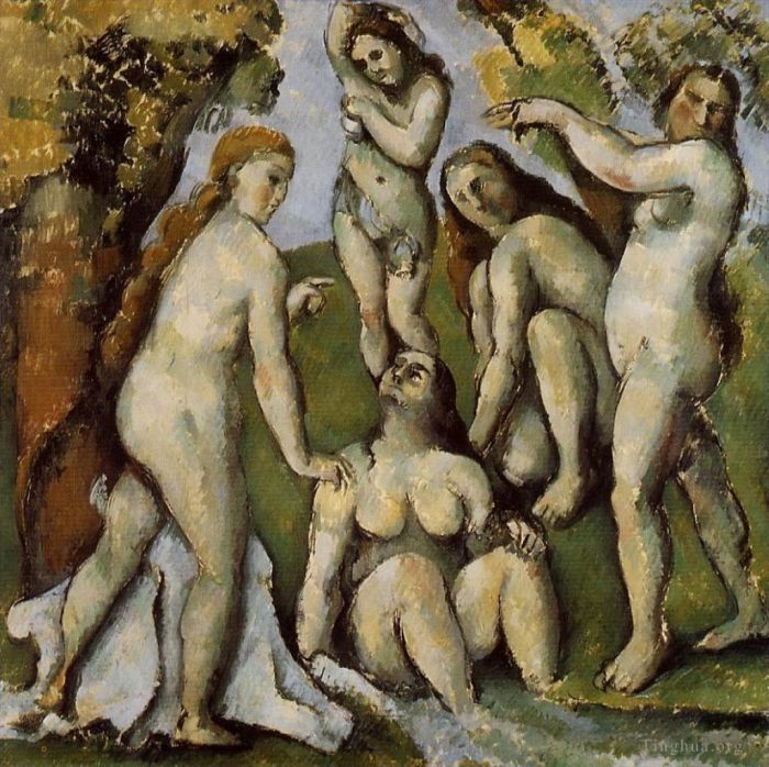 保罗·塞尚 的油画作品 -  《五个沐浴者》