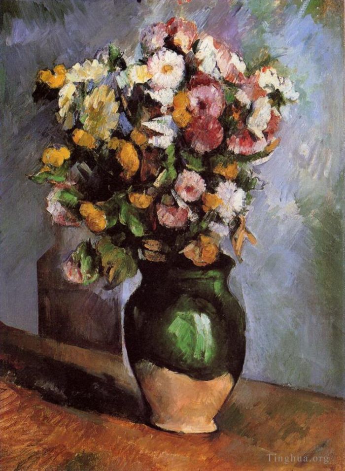 保罗·塞尚 的油画作品 -  《橄榄罐里的花》