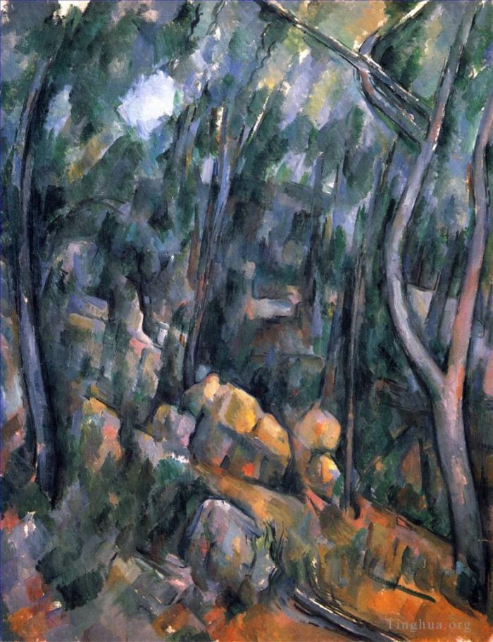 保罗·塞尚 的油画作品 -  《黑堡上方岩石洞穴附近的森林》