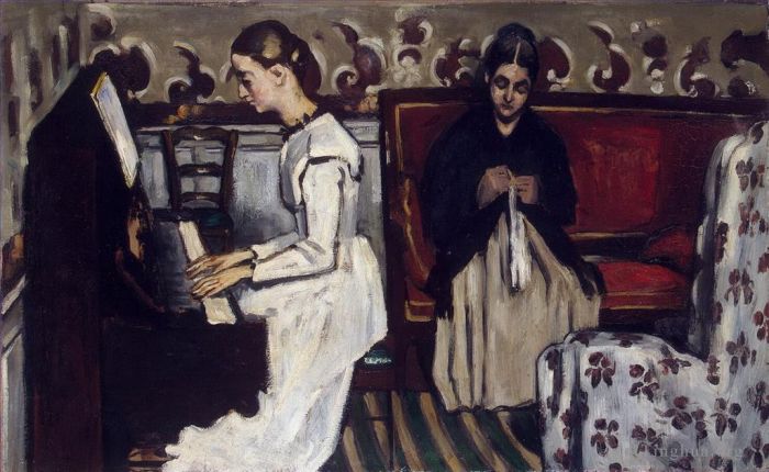 保罗·塞尚 的油画作品 -  《弹钢琴的女孩》