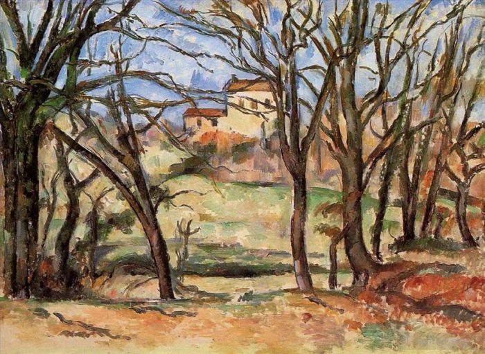 保罗·塞尚 的油画作品 -  《通往托洛内特路上树后的房子》